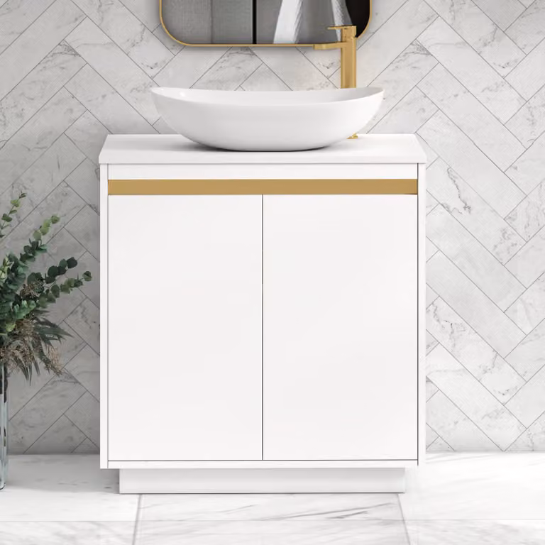 Royal Bathrooms Orion 800mm Matt White Floor Standing 2 Door Vanity Unit with Cesar Basin and Brushed Brass Accent Trim