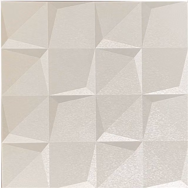 EnerJ Smart Pack of 4 White Geometric PU Leather 3D Grid Wall Panels