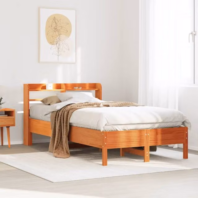 Berkfield Home Solid Wood Pine Bed Frame in Waxed Brown, W/D/H: 100 x 200 cm