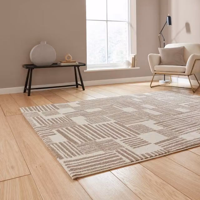 Catherine Lansfield Blocks Modern Abstract Geometric Rug in Beige and Brown