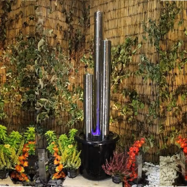 Tranquility Modern Stainless Steel Metal Water Column Feature in Grey, Height: 137 cm