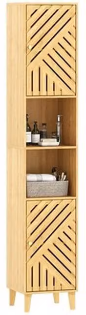 NESTLUNE Tall Brown Bathroom Cabinet with Open Compartments