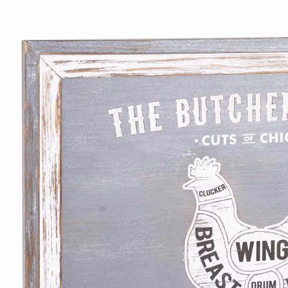 Lemon Pavilion Furniture and Decor Butchers Cuts Chicken Vintage Wood Wall Plaque, W: 58 cm, H: 45 cm, D: 3 cm, Grey/White – 2