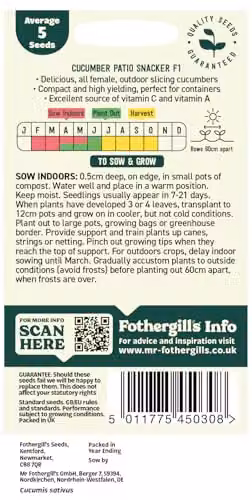 Mr Fothergill's Oh Sow Simple Cucumber Snack Size Vegetable Seeds, Green – 2