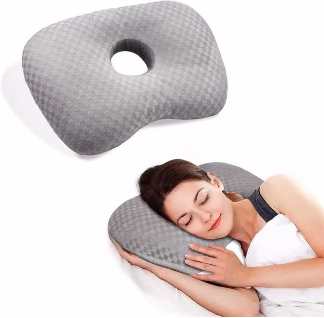KORVIXA Breathable Ergonomic Ear Piercing Pillow in Grey