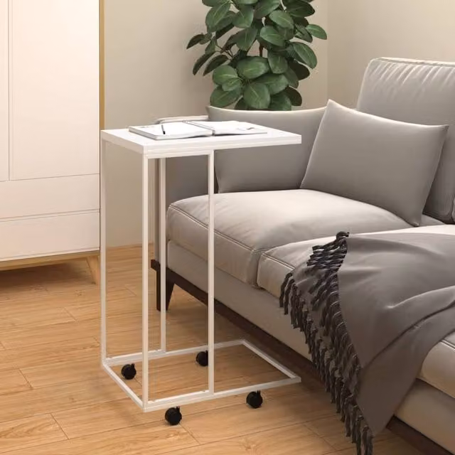 Berkfield Home White Side Table with Castors, W/D/H: 40 x 30 x 63.5 cm