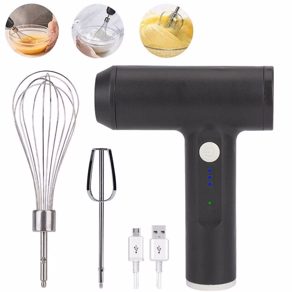 VOGREX Cordless Rechargeable Electric Hand Mixer and USB Egg Beater Food Frother in Black – 4