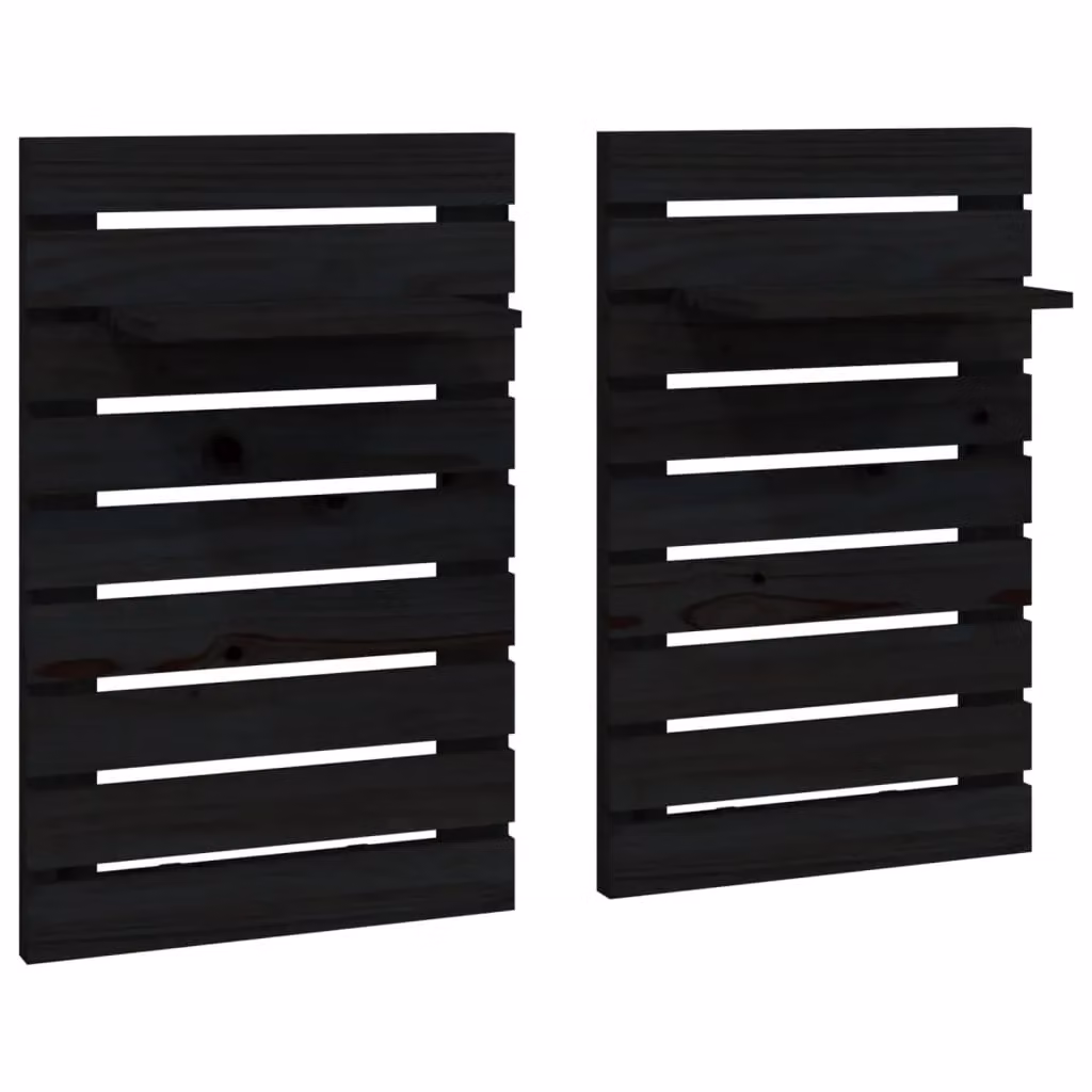 Berkfield Home Set of 2 Black Rustic Solid Pine Wall-Mounted Bedside Shelves – 2