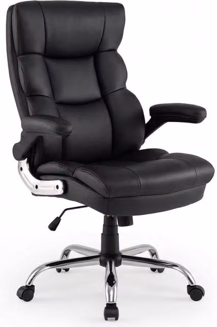 Gymax Ergonomic PU Leather Office Chair in Black with Armrests and 360 Degree Swivel – 1