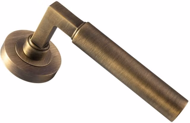 Loops Pair of Straight Round Bar Handles with Round Rose in Antique Brass – 1