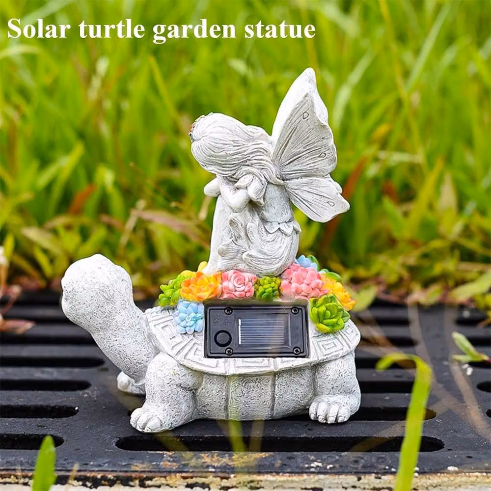 Ventryn Grey Resin Solar Light Tortoise Ornament with LED Garden Fairy Statue – 3
