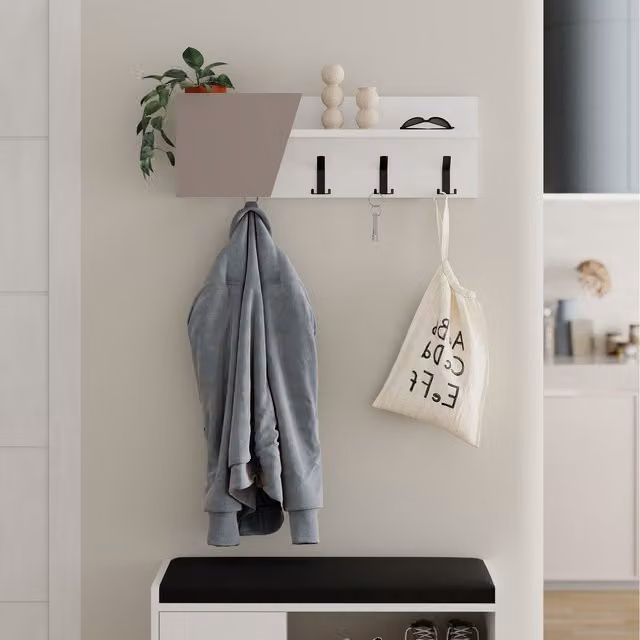 Decortie Modern White Wall Coat Hanger with Distributed Point Hooks