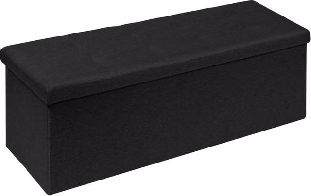 Dprodo Linen Folding Storage Ottoman and Foot Rest Stool in Black, W/D/H: 110 x 38 x 38 cm