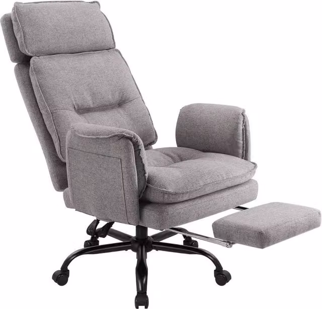 FORGEVIO Grey Big and Tall Industrial Task Office Chair with Headrest and Armrests