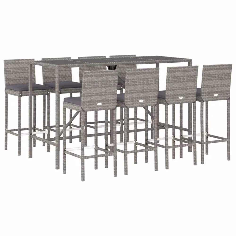 Berkfield Home 9 Piece Grey Poly Rattan Garden Bar Set with Cushions – 3