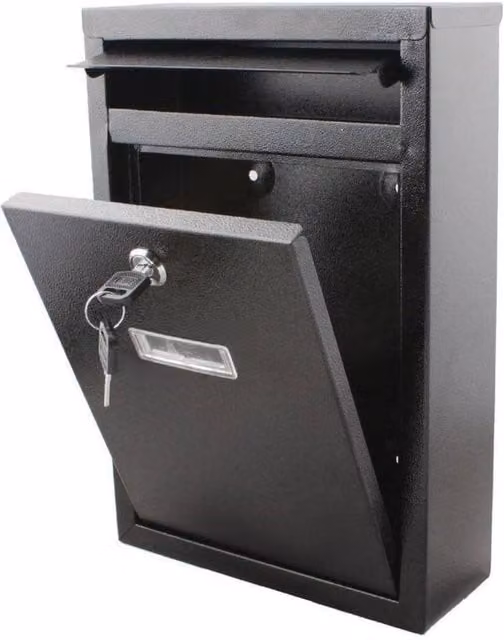 MANTRARAJ Wall Mounted Modern Steel Post Box in Black, H 32 cm x W 21.5 cm x D 9 cm – 1