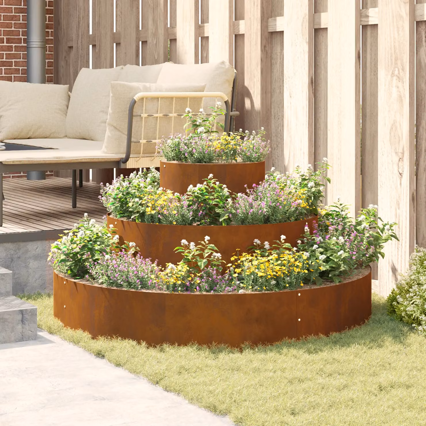 Berkfield Home Metal Planter Tub in Brown with Decorative Inlays, Width: 120 cm – 3