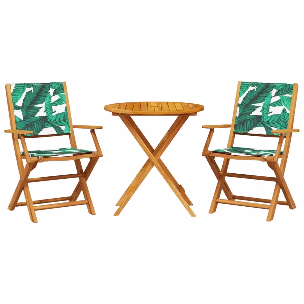 Berkfield Home 3 Piece Bistro Set in Green with Acacia Wood and Floral Pattern Fabric – 2