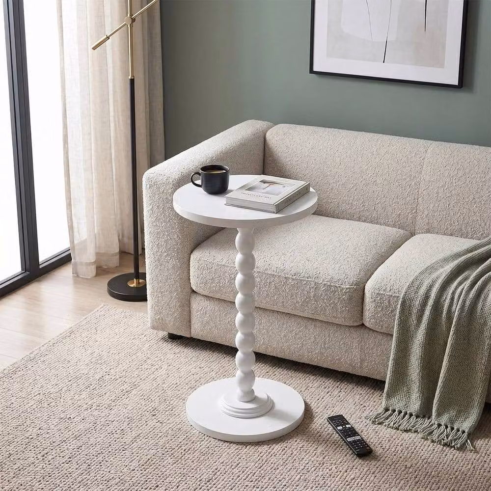 KORVIXA White Vintage Round Wooden Side Table and Plant Stand – 2