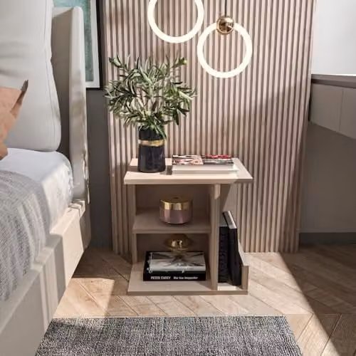 DECOROTIKA Karamira Modern Freestanding Nightstand in Beige with Open Shelves, W/D/H: 35 x 45 x 45 cm
