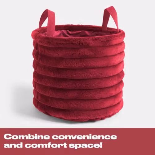 OHS Ribbed Faux Fur Storage Basket with Handles, Red/Pink, W/D/H: 26.0 x 26.0 x 30.0 cm – 6