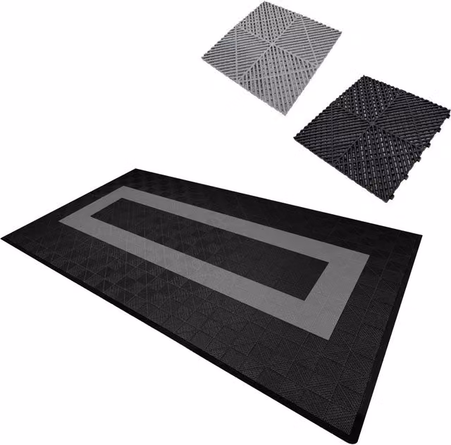 Monstershop Industrial Vented Garage Floor Tiles with Edges, Plastic, 90 Black and 30 Grey – 1