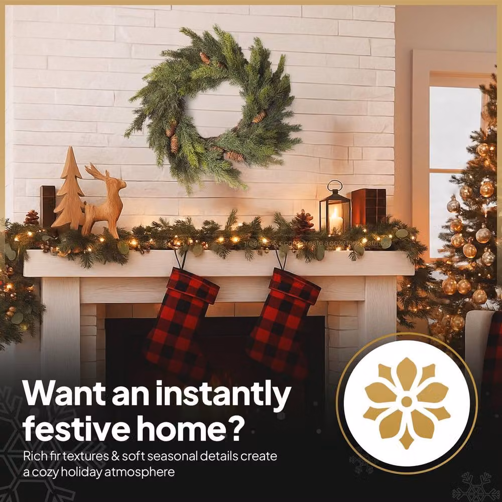 Shatchi Green Fir Christmas Wreath with Pine Cones, Diameter: 60 cm – 4