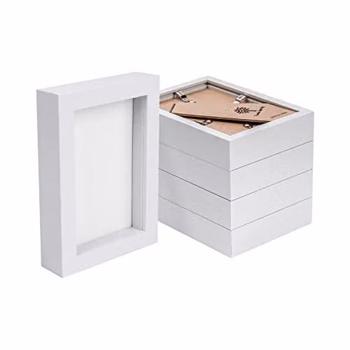 Nicola Spring White Rectangular 3D Box Photo Frames, Pack of 5, W/D/H: 17.5 x 12.5 x 3.5 cm