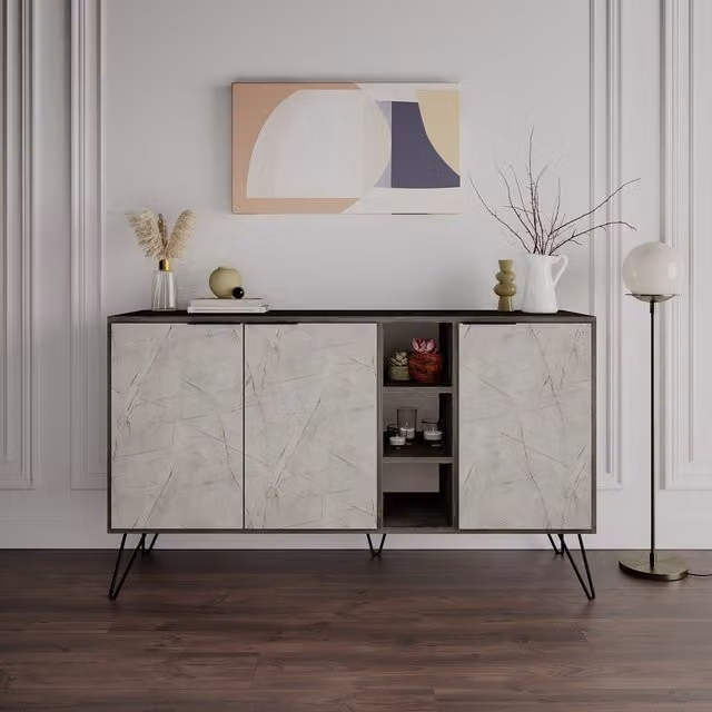 Decortie Industrial Clara Console Sideboard Display Unit, Brown, H 142 x W 83 x D 36 cm