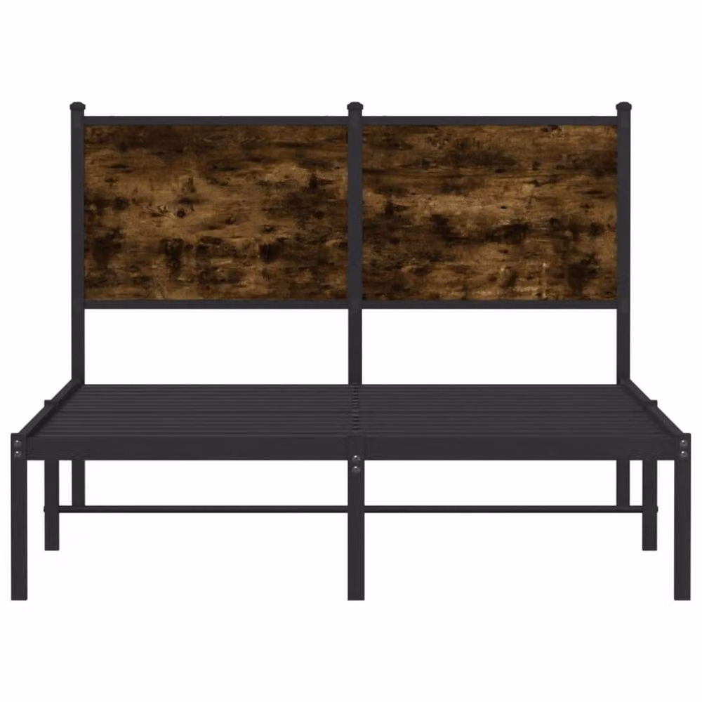 Berkfield Home Metal and Wood Bed Frame in Smoked Oak Brown, W/D/H: 120 x 200 x 91.5 cm – 4