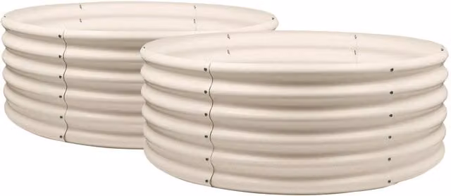 Harbour Housewares Set of 2 Round Bottomless Galvanised Steel Raised Garden Beds in White, W: 120 cm, D: 45 cm