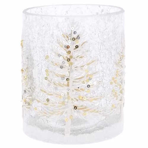 Joe Davies Christmas Crackle White Tree Glass Tealight Holder Large