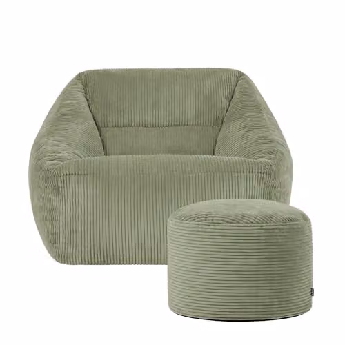 icon Natalia Cord Bean Bag Chair and Footstool with Filling, Green – 1