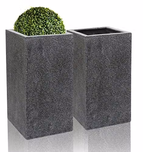 Primrose Set of 2 Black and Grey Poly-Terrazzo Tall Cube Planters, H 79 cm x W 40 cm – 1