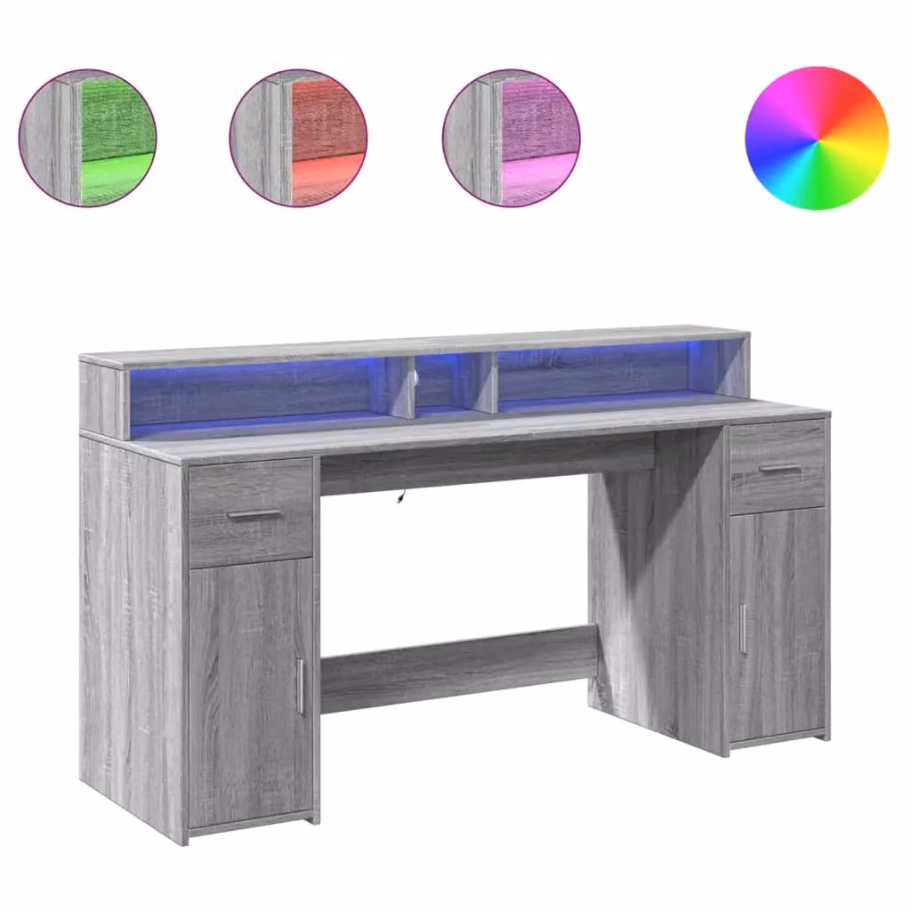 Berkfield Home Grey Sonoma Gaming Desk with LED Lights, W/D/H: 160 x 55 x 91 cm – 2