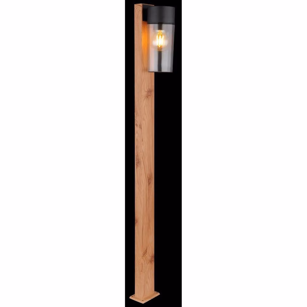 Netlighting Etsi Outdoor Bollard Light in Brown Wood Look with Smoke Glass Shade, IP44, 1x E27 – 2
