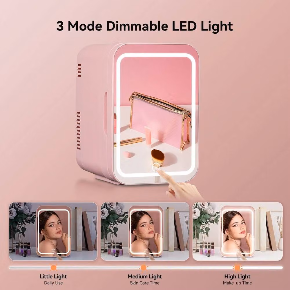 SPETLEK Pink LED Mirror Mini Portable Fridge, 4L – 2