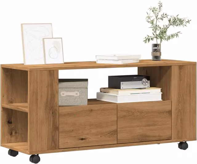 Berkfield Home Artisan Oak TV Cabinet with Wheels in Brown, W: 102 cm, D: 34.5 cm, H: 43 cm