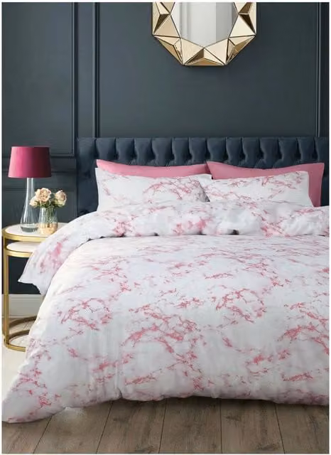 Velosso Marble Duvet Cover and Pillowcase Set in Pink, Cotton Blend, W/D/H: 90 x 200 cm – 1