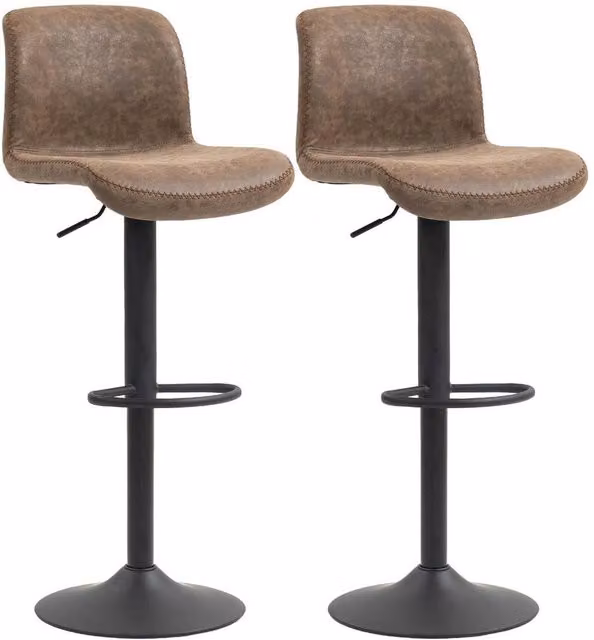KORVIXA Set of 2 Height Adjustable Swivel Bar Stools in Brown Synthetic Leather and Metal – 1