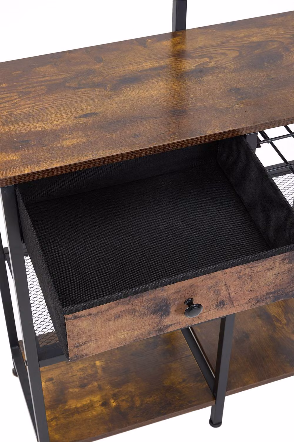 Living and Home Retro Coffee Station with Drawer in Brown Wood – 6