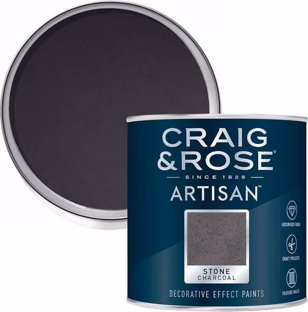 Craig and Rose Artisan Decorative Effect Paint in Stone Charcoal Grey, 250ml