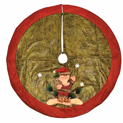 SHATCHI Deluxe Christmas Tree Skirt Base Cover with 3D Handmade Santa Design, Red, Width: 122 cm
