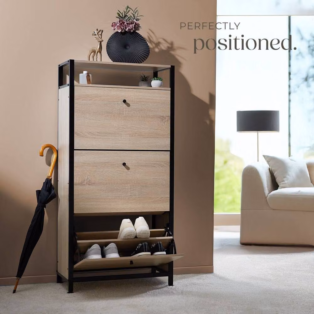 tectake Braddock Industrial Shoe Rack in Light Oak Sonoma – 5