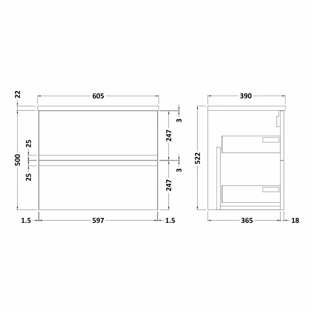 Balterley Mavesyn Contemporary 2 Drawer Wall Hung Vanity Unit, Satin Grey, Width: 60 cm – 2