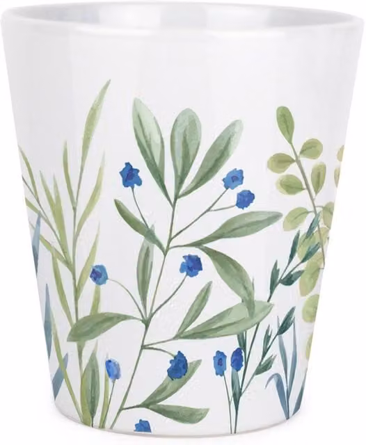 Purely Home Round Floral Ceramic Tabletop Plant Pot in Green and White