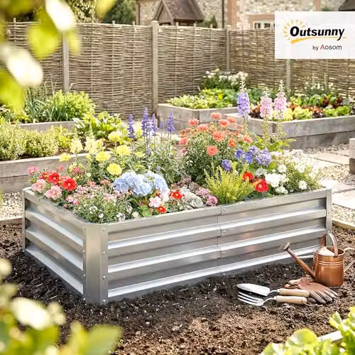 Outsunny 216L Raised Garden Bed in Silver Galvanised Steel, W/D/H: 120 x 60 x 30.5 cm – 2