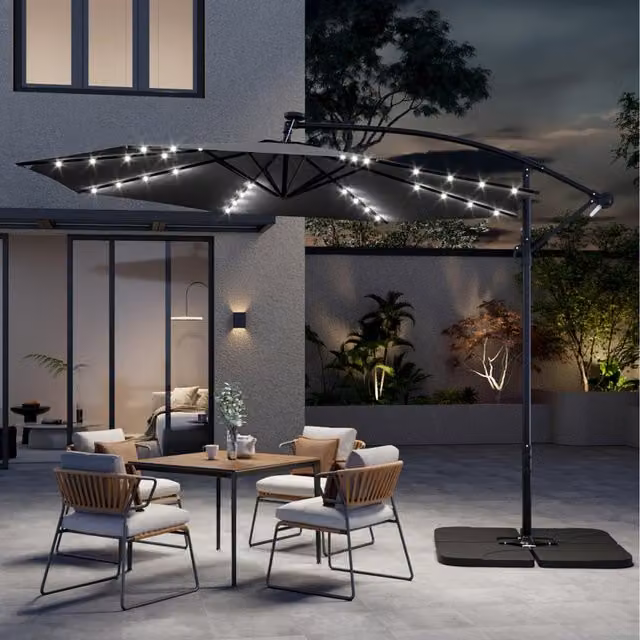 Breeins LED Lighted Octagonal Garden Parasol with Base in Anthracite Grey