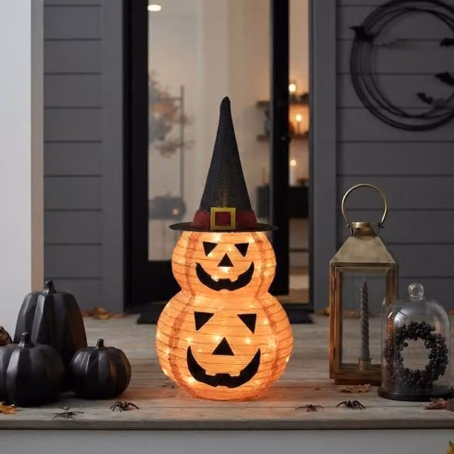 Garden Greatness Fabric 3D Pumpkin Stack Decoration, Multicolour Orange and White, Height: 110 cm