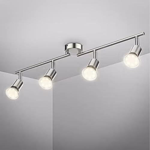 B.K.Licht Modern LED Ceiling Spotlight Bar in Silver, 4x GU10 Adjustable Heads, Warm White, W/D/H: 60.5 x 10.5 x 10.5 cm